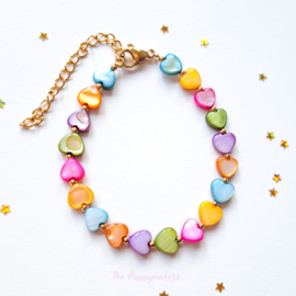 Handmade bracelet ''mixed sea shell hearts'' rvs gold
