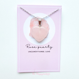 Gemstone heart necklace  ''rosequartz'' silver