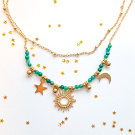 Bead necklace ''green gemstones'' gold