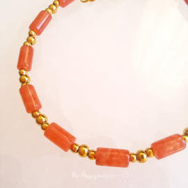 Handmade bracelet ''orange tube gemtones'' rvs gold