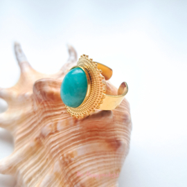 Ring stainless steel ''amazonite'' goud