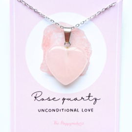 Gemstone heart necklace  ''rosequartz'' silver