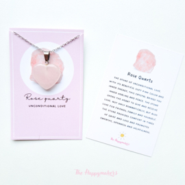 Gemstone heart necklace  ''rosequartz'' silver