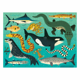 Mudpuppy - Land & Sea Predators  2-zijdige Puzzel(100 st)