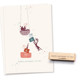 Cats on Appletrees - Stempel met Tekst Happy Birthday to You