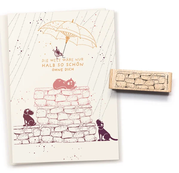 Cats on Appletrees - Stempel Stenen Muur