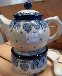 Bunzlau theepot 400 ml en theelicht (set) Unikat