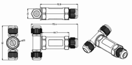 Waterdichte IP68 T-vorm connector | 5-draads aansluiting