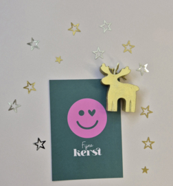 Fijne Kerst kaart met gouden rendier