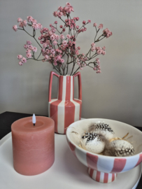 Roze Gestreept Decoratie Set   Vaas met kunsttakken, Schaaltje op Voet & LED Kaars