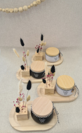 Cadeau set Plateau met kaars en droogbloemen