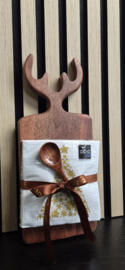 Kerstcadeau Rendierplankje met Servetten en Lepeltje – 30 x 13 cm
