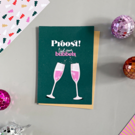 Kerstkaart Proost tijd voor bubbels