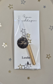 Sfeervolle goud-witte kaarsje met Fijne Feestdagen kaart