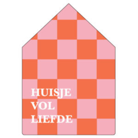 Huisje geblokt roze-oranje huisje vol liefde