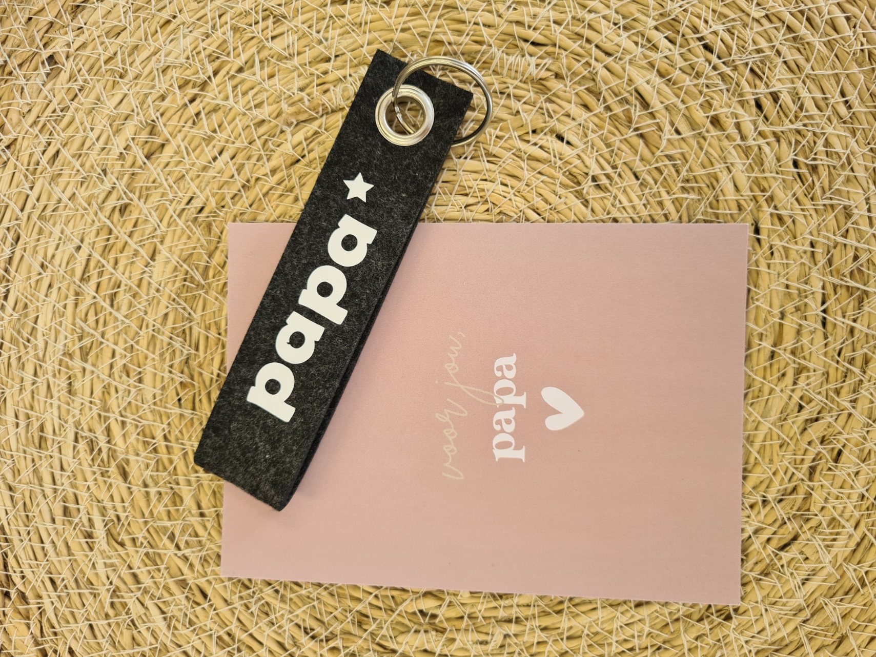 Sleutelhanger donker grijs + kaartje voor papa