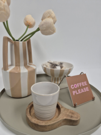 Gestreepte Aardewerken Vaas Beige