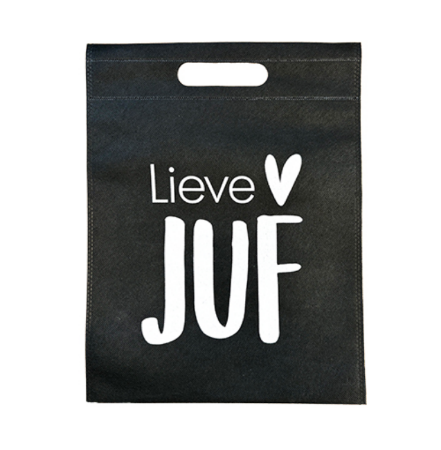 Non-woven tas   Lieve juf  Zwart  30x39cm