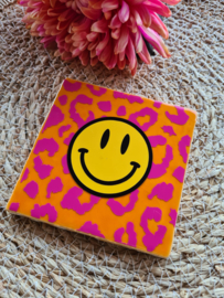 Tegeltje smiley panter roze