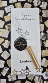 Sfeervolle goud-witte kaarsje met Fijne Feestdagen kaart