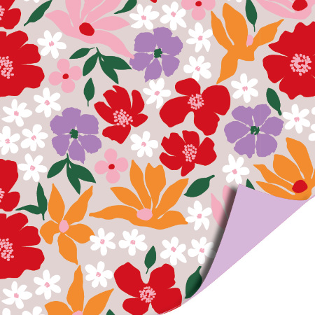 Cadeaupapier Retro Flowers  AZ Purple | Dubbelzijdig & Stevig | 70x200cm