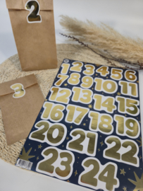 Advent Stickers Goud 1-24  Luxe Cijfer Stickers