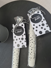Kaars met kaartje Juf of Meester