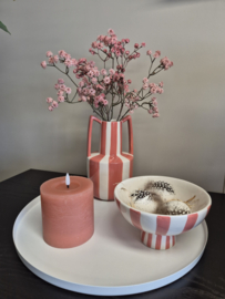 Roze Gestreept Decoratie Set   Vaas met kunsttakken, Schaaltje op Voet & LED Kaars