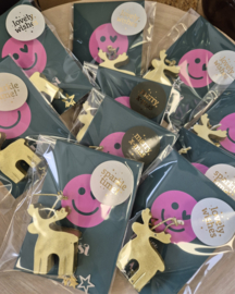 Fijne Kerst kaart met gouden rendier