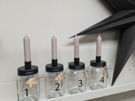 Advent kandelaar  (4stuks) glazen potten