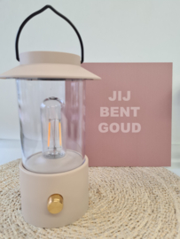 LED Lantaarn 24x9cm zwart-wit-taupe-sand