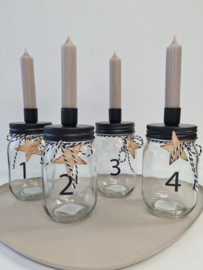 Advent kandelaar  (4stuks) glazen potten