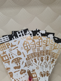 Cadeau zakjes Hop Hop Hop wit/goud (5 stuks)