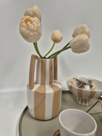 Gestreepte Aardewerken Vaas Beige