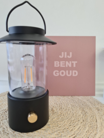 LED Lantaarn 24x9cm zwart-wit-taupe-sand