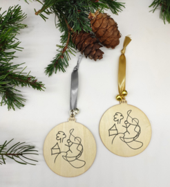 Houten kerstbal met tekening