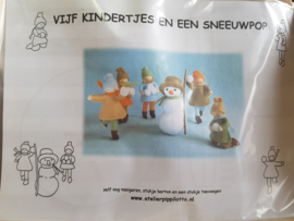 Vijf kindertjes en een sneeuwpop