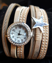 Horloge wikkelarmband beige star