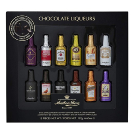 12 pure chocoladeflesjes met likeur (netto 187 gram)