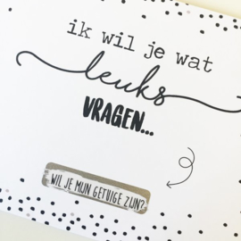 Hippe Kaartjes - Kraskaart "Getuige" - Wil je mijn getuige zijn? - Getuige vragen bruiloft huwelijk - inclusief kraft envelop - Zwart wit