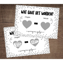 Hippe Kaartjes - Kraskaart Meisje - Een hij of een zij Wat denk jij? Waag een gokje! - Gender reveal party - Boy or girl kraskaarten - Zwart wit - Inclusief kraft envelop