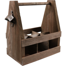 Bierverpakking, Draagtray, Hout, 6 flessen, 25x16x28.5cm, bruin