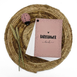 Hippe Kaartjes -Babyshower - Invulkaarten - Babyshowerboek meisje - Babyshowerspelletjes - Invulboek roze - 20 personen