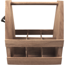 Bierverpakking, Draagtray, Hout, 6 flessen, 25x16x28.5cm, bruin