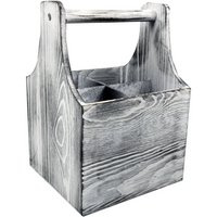 Bierverpakking | Draagtray | Hout | 4 flessen | 17x17x25cm | whitewash | 1 stuks