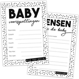 Hippe Kaartjes - Hippe kaartjes babyshower invulkaartjes zwart/wit 10 stuks babyshower invulkaartjes