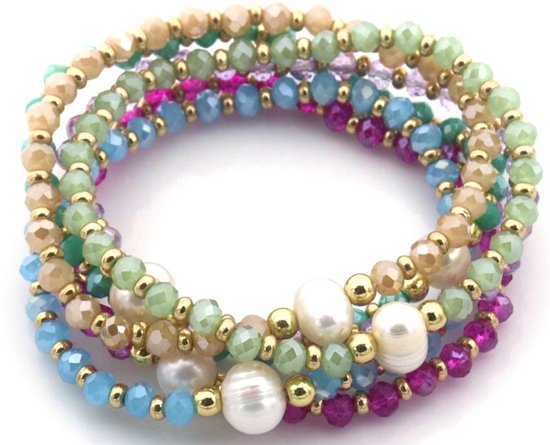 Kralen Armband - armbandenset - elastiek - multicolor - cadeau - geschenk - verjaardag - feest - feestdagen