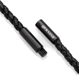 SERASAR Lederen Halsband Man [Solid] - Zwart 60cm - Cadeau voor Hem