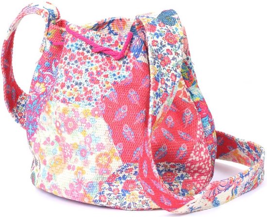 Tas Dames - Bucket Bag met Zomerse Print - Kwastjes - 24x17 cm - Roze - Carnaval Hippie Kostuum