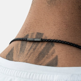 SERASAR Lederen Halsband Man [Solid] - Zwart 60cm - Cadeau voor Hem